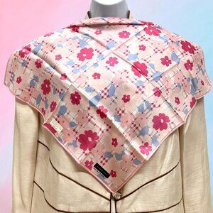 New Burberry Miniscarf/handkerchief 19. 5"cotton/silkpink blue floral check (32)